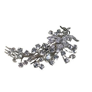 Rhinestone Hair Comb long Elegant Silver Tone Hair Barrette Wedding Prom